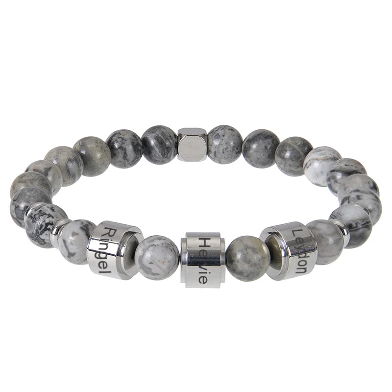 Gepersonaliseerde armbanden van roestvrij staal met kralen en gegraveerde naam, op maat gemaakte armbanden met tijgeroog, cadeau voor mannen, hem, Vaderdag cadeau
