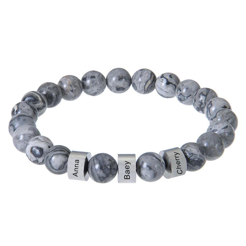 Gepersonaliseerde armbanden van roestvrij staal met kralen en gegraveerde naam, op maat gemaakte armbanden met tijgeroog, cadeau voor mannen, hem, Vaderdag cadeau