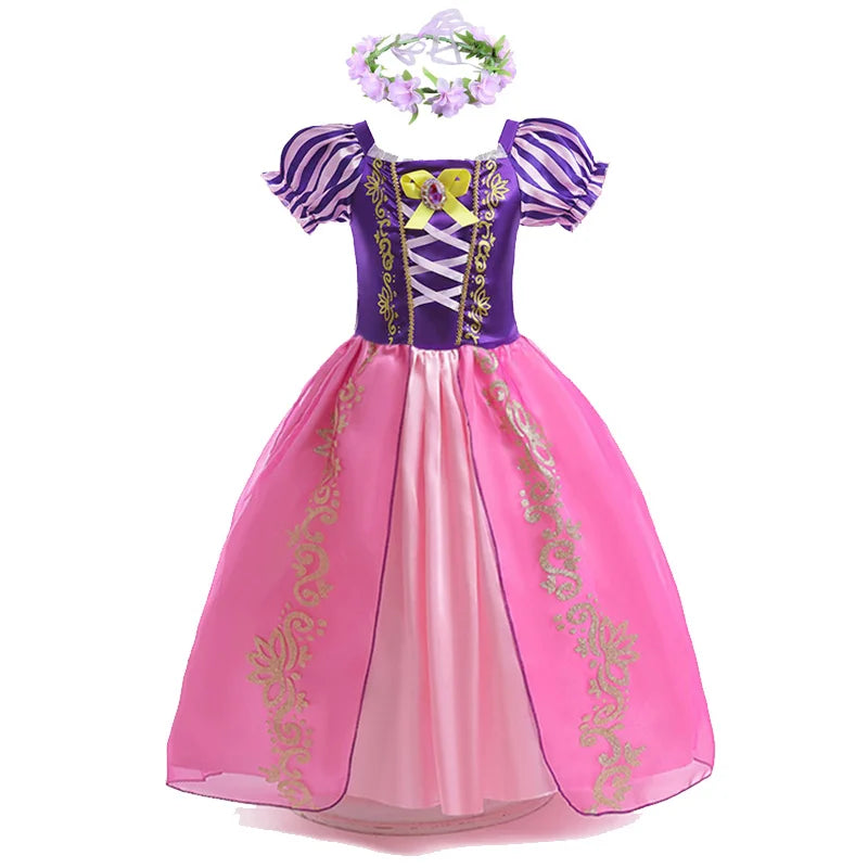 Disney Rapunzel Prinses Jurk Meisje Paars Bladerdeeg Mouw Cosplay Tangled Kostuum Halloween Vestido Kids Verjaardag Baljurk Kleding