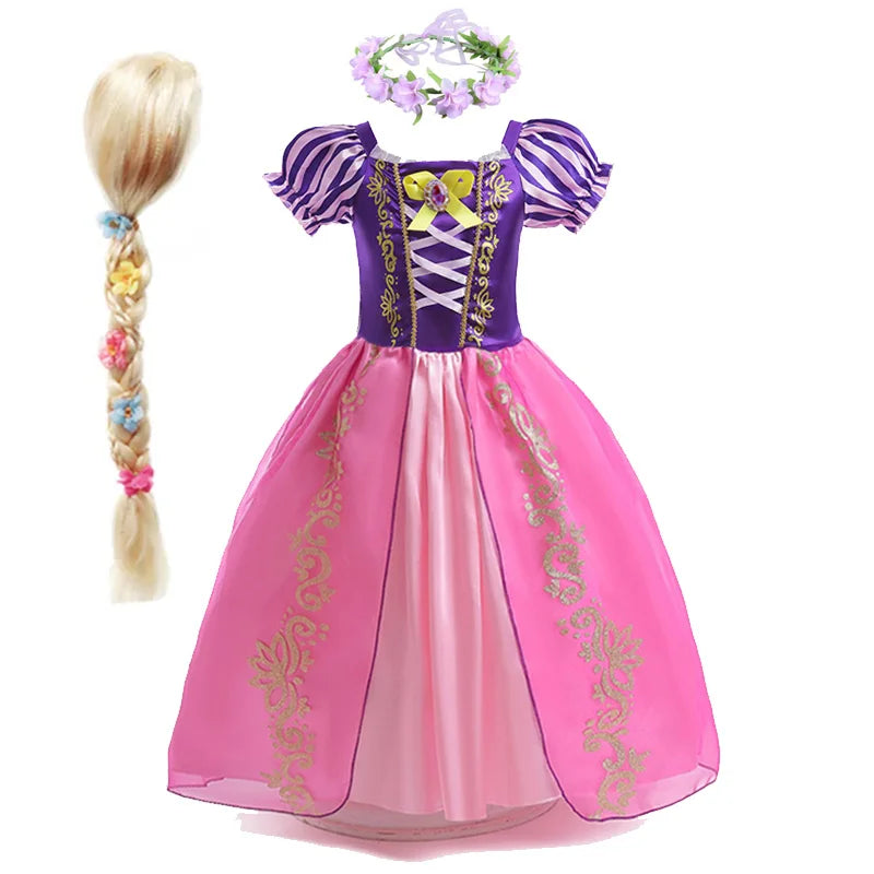 Disney Rapunzel Prinses Jurk Meisje Paars Bladerdeeg Mouw Cosplay Tangled Kostuum Halloween Vestido Kids Verjaardag Baljurk Kleding