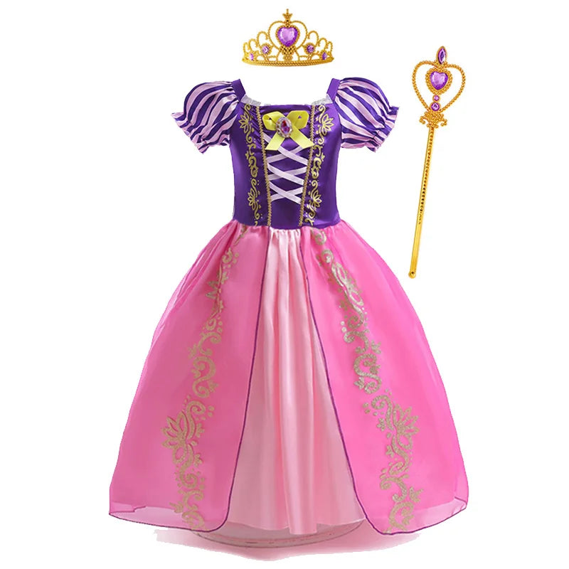 Disney Rapunzel Prinses Jurk Meisje Paars Bladerdeeg Mouw Cosplay Tangled Kostuum Halloween Vestido Kids Verjaardag Baljurk Kleding