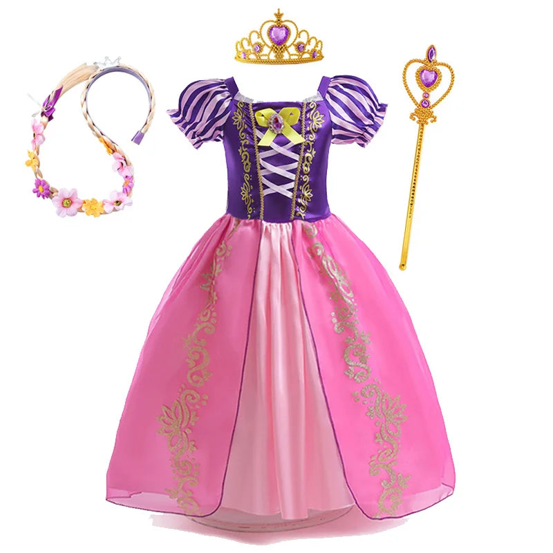 Disney Rapunzel Prinses Jurk Meisje Paars Bladerdeeg Mouw Cosplay Tangled Kostuum Halloween Vestido Kids Verjaardag Baljurk Kleding