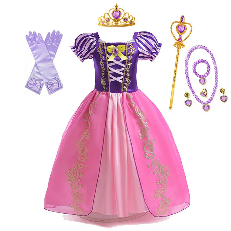 Disney Rapunzel Prinses Jurk Meisje Paars Bladerdeeg Mouw Cosplay Tangled Kostuum Halloween Vestido Kids Verjaardag Baljurk Kleding