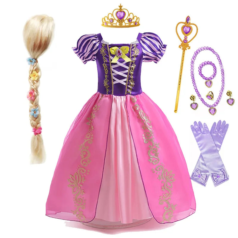 Disney Rapunzel Prinses Jurk Meisje Paars Bladerdeeg Mouw Cosplay Tangled Kostuum Halloween Vestido Kids Verjaardag Baljurk Kleding