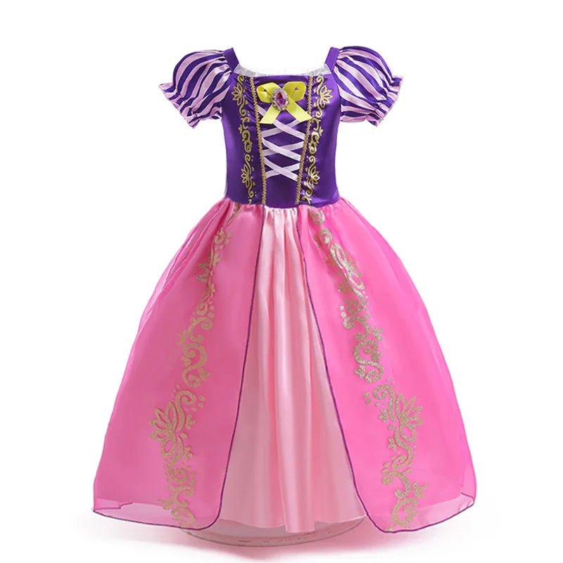 Disney Rapunzel Prinses Jurk Meisje Paars Bladerdeeg Mouw Cosplay Tangled Kostuum Halloween Vestido Kids Verjaardag Baljurk Kleding