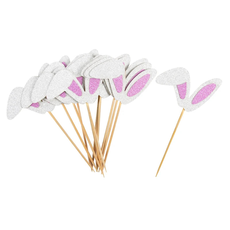 12/24pcs Bunny Ears Cupcake Topper Easter Rabbit Cake Decoration Kids Birthday Party Cake Dessert Decor Happy Easter Decorations