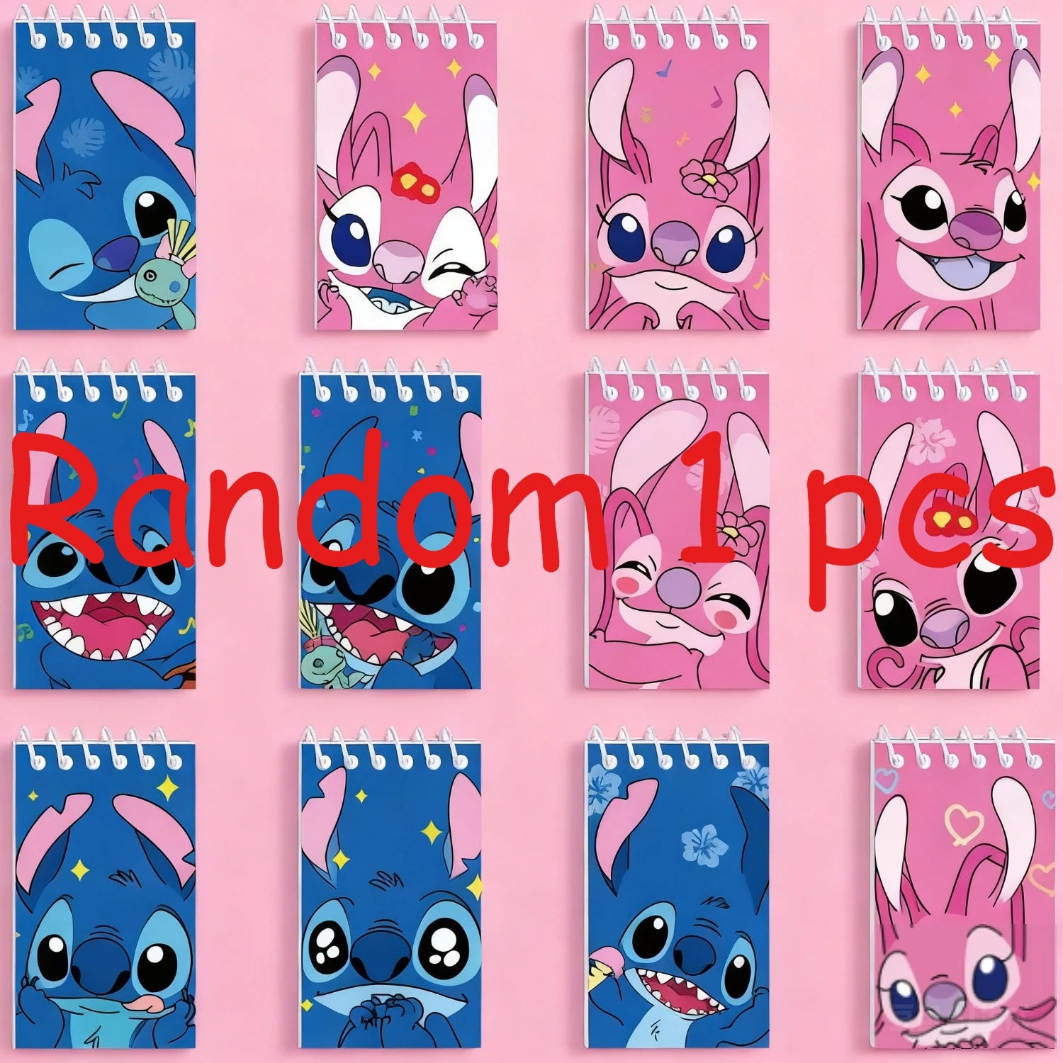 12pcs Stitch and Angel Children's Notebook and Ballpoint Pen Stationery Set, Spiral Notebook, Notepad, Birthday Gift