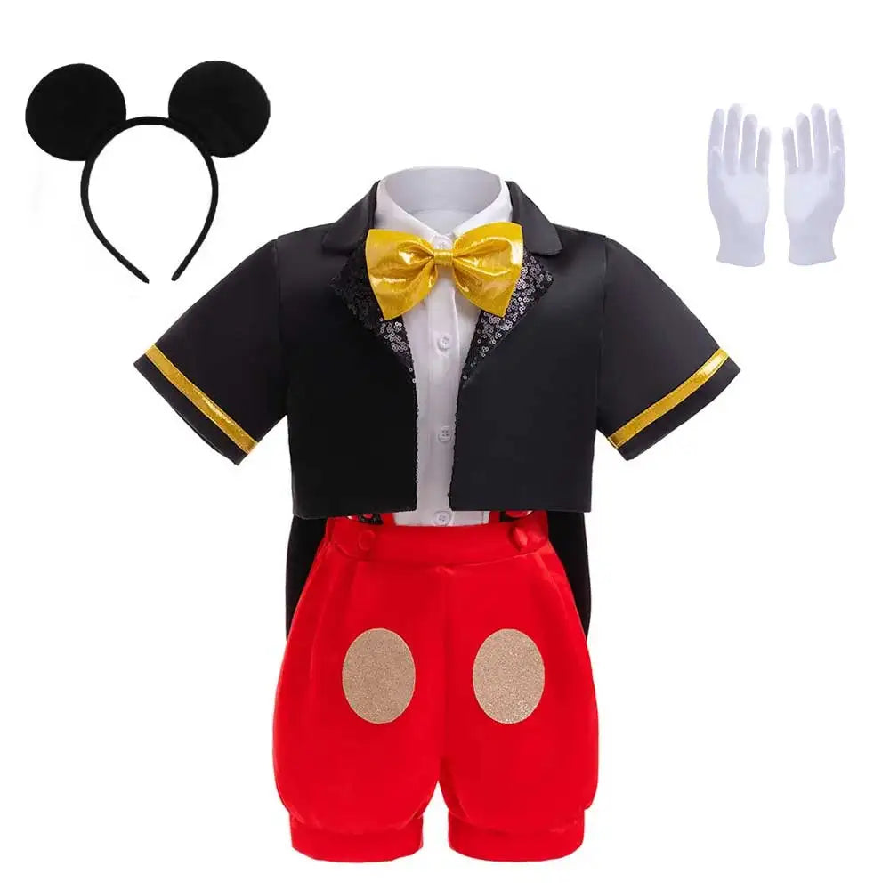 Boys Girls Cartoon Mickey Mouse Cosplay Costume Boys Jacket Shirt Shorts Girls Minnie Polka Dots Dress Headband Anime Costume