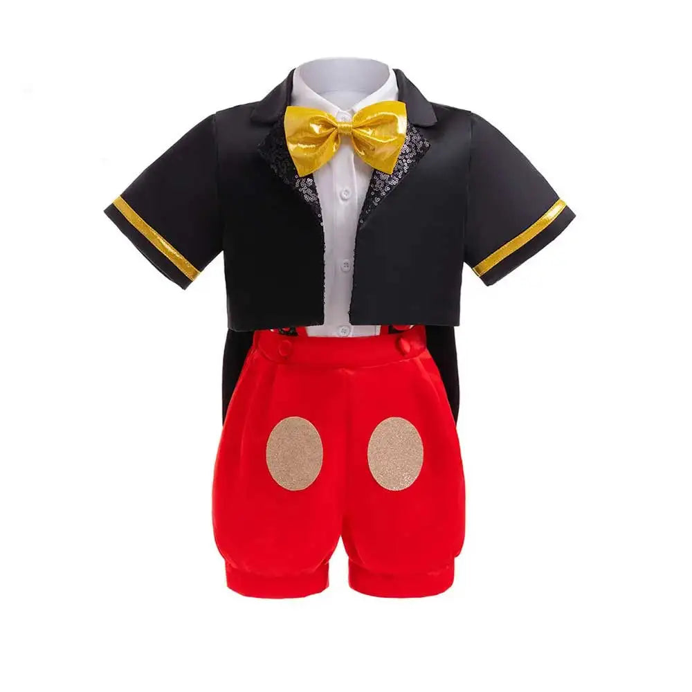 Boys Girls Cartoon Mickey Mouse Cosplay Costume Boys Jacket Shirt Shorts Girls Minnie Polka Dots Dress Headband Anime Costume