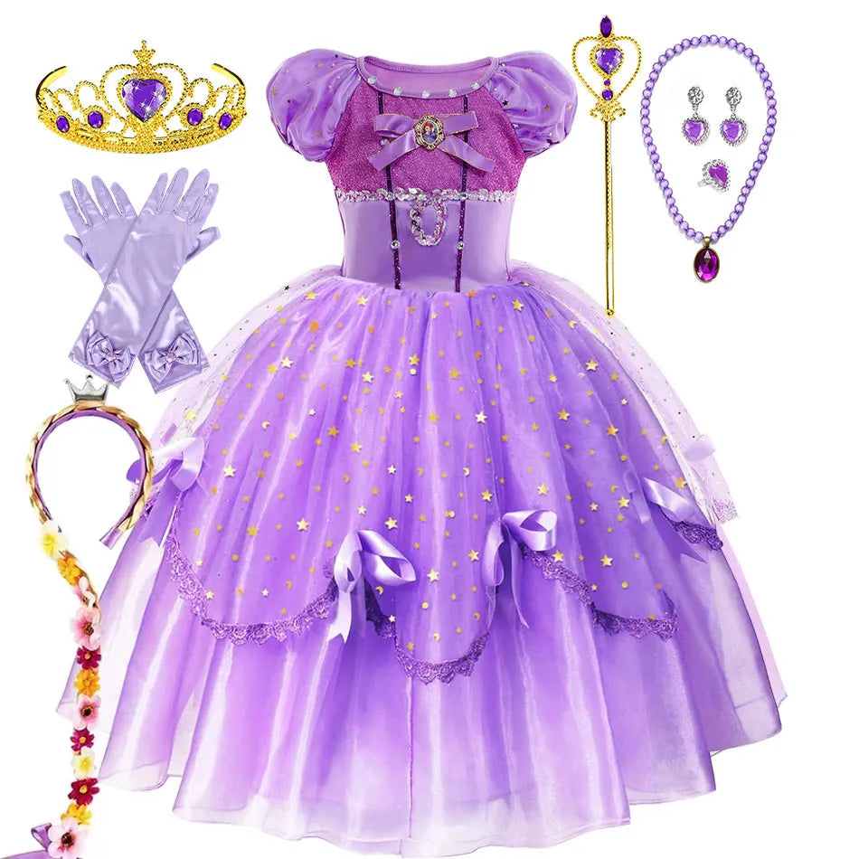 Klein meisje Sofia de eerste prinses baljurk rollenspel delicaat carnavalskostuum Disney's Junior Catoon TV-serie Sofia-jurk