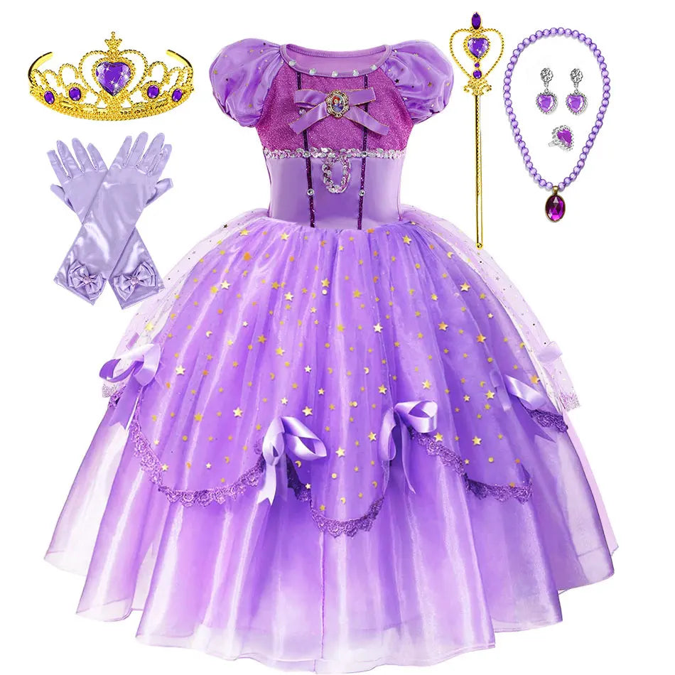 Klein meisje Sofia de eerste prinses baljurk rollenspel delicaat carnavalskostuum Disney's Junior Catoon TV-serie Sofia-jurk