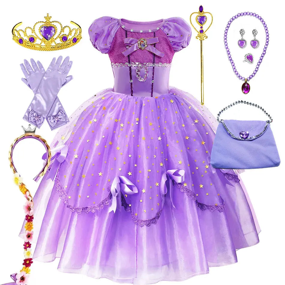 Klein meisje Sofia de eerste prinses baljurk rollenspel delicaat carnavalskostuum Disney's Junior Catoon TV-serie Sofia-jurk