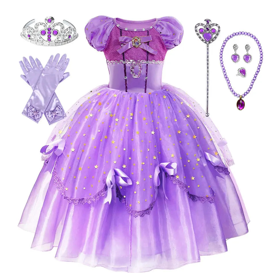 Klein meisje Sofia de eerste prinses baljurk rollenspel delicaat carnavalskostuum Disney's Junior Catoon TV-serie Sofia-jurk