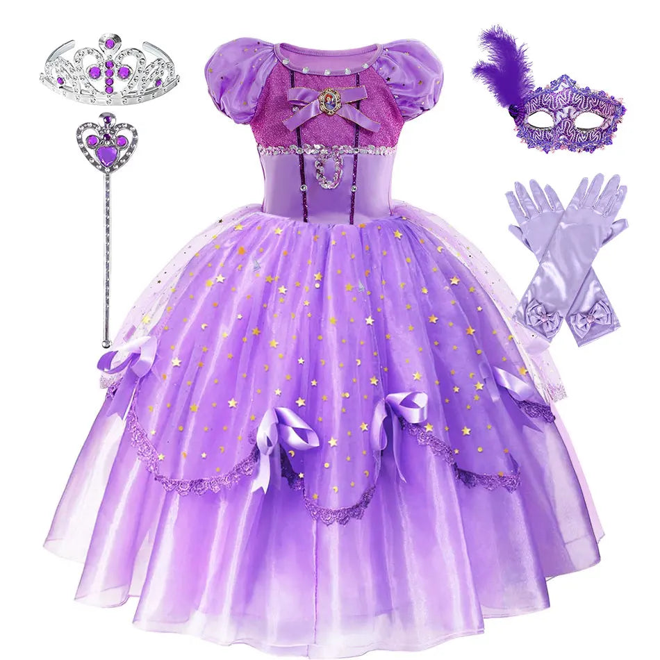 Klein meisje Sofia de eerste prinses baljurk rollenspel delicaat carnavalskostuum Disney's Junior Catoon TV-serie Sofia-jurk