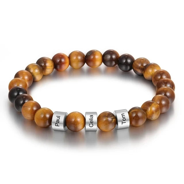 Gepersonaliseerde armbanden van roestvrij staal met kralen en gegraveerde naam, op maat gemaakte armbanden met tijgeroog, cadeau voor mannen, hem, Vaderdag cadeau