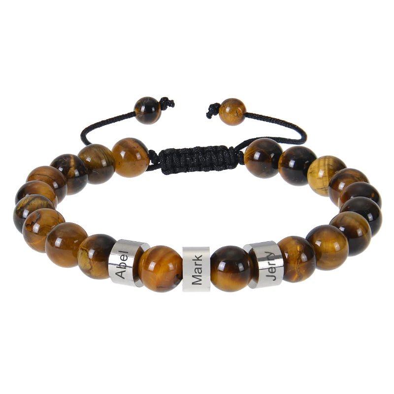Gepersonaliseerde armbanden van roestvrij staal met kralen en gegraveerde naam, op maat gemaakte armbanden met tijgeroog, cadeau voor mannen, hem, Vaderdag cadeau