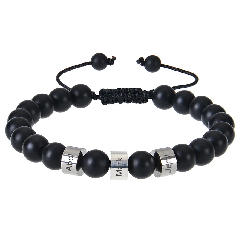 Gepersonaliseerde armbanden van roestvrij staal met kralen en gegraveerde naam, op maat gemaakte armbanden met tijgeroog, cadeau voor mannen, hem, Vaderdag cadeau