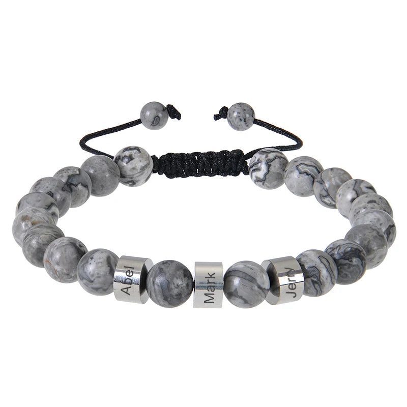 Gepersonaliseerde armbanden van roestvrij staal met kralen en gegraveerde naam, op maat gemaakte armbanden met tijgeroog, cadeau voor mannen, hem, Vaderdag cadeau