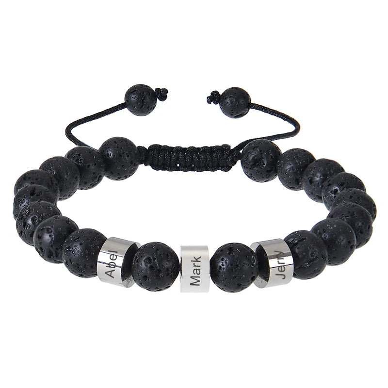 Gepersonaliseerde armbanden van roestvrij staal met kralen en gegraveerde naam, op maat gemaakte armbanden met tijgeroog, cadeau voor mannen, hem, Vaderdag cadeau