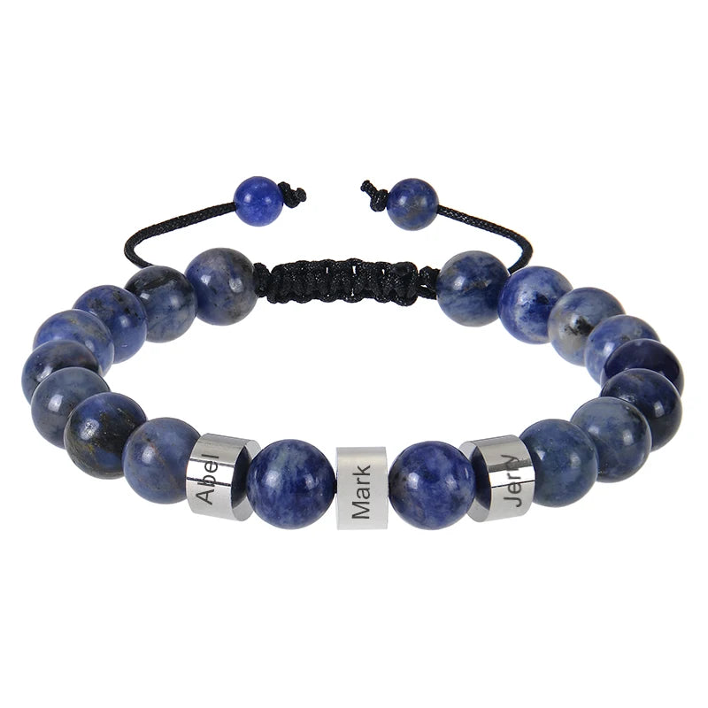 Gepersonaliseerde armbanden van roestvrij staal met kralen en gegraveerde naam, op maat gemaakte armbanden met tijgeroog, cadeau voor mannen, hem, Vaderdag cadeau
