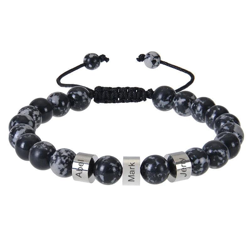 Gepersonaliseerde armbanden van roestvrij staal met kralen en gegraveerde naam, op maat gemaakte armbanden met tijgeroog, cadeau voor mannen, hem, Vaderdag cadeau