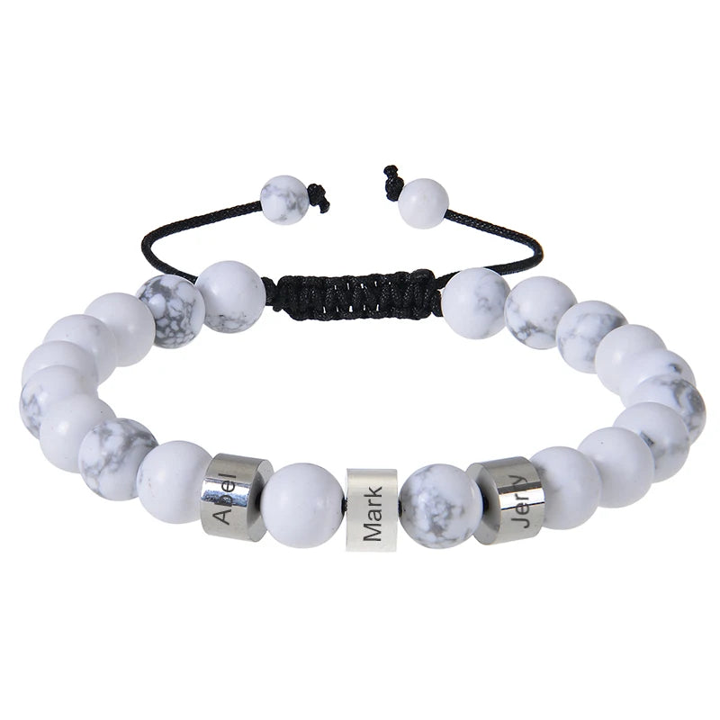 Gepersonaliseerde armbanden van roestvrij staal met kralen en gegraveerde naam, op maat gemaakte armbanden met tijgeroog, cadeau voor mannen, hem, Vaderdag cadeau