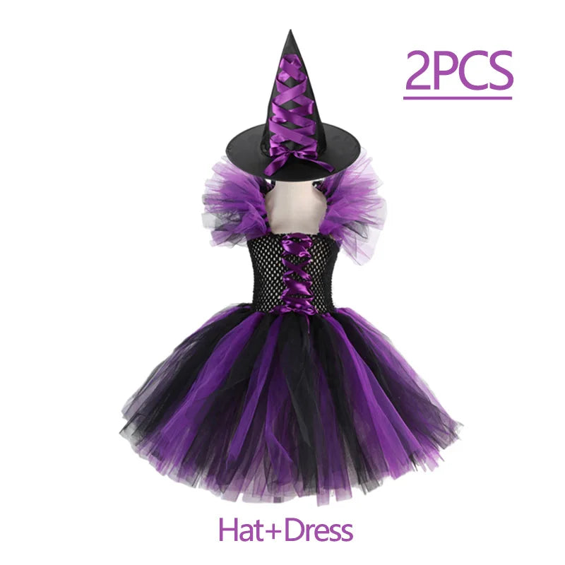 Girls Colour Witch Costume Disguise Halloween Cosplay Carnival Party Christmas Toddler Kids Princess Dress Prom Gown Dress