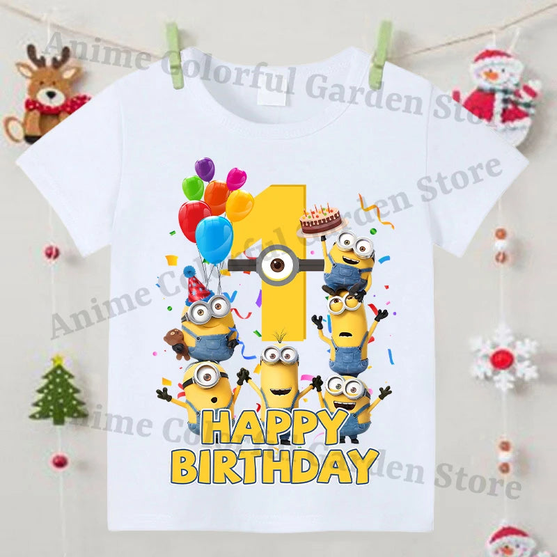 Minionses Nummer Bedrukt T-shirt voor jongens Meisjes Anime Cartoon Leuke top met korte mouwen Kinderen Zomermode Sport-T-shirts