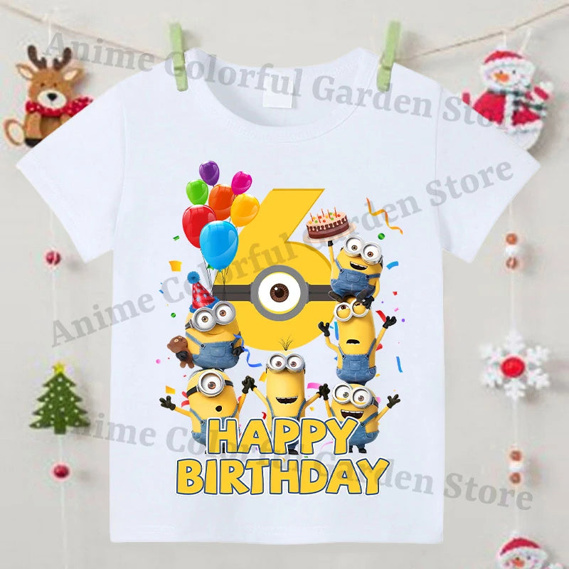 Minionses Nummer Bedrukt T-shirt voor jongens Meisjes Anime Cartoon Leuke top met korte mouwen Kinderen Zomermode Sport-T-shirts