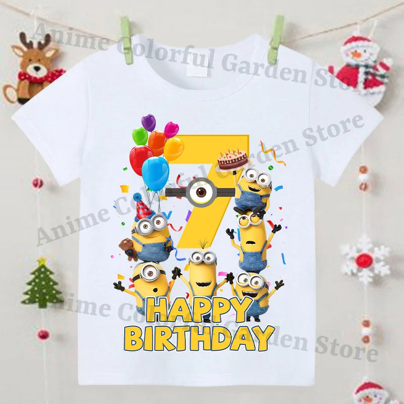 Minionses Nummer Bedrukt T-shirt voor jongens Meisjes Anime Cartoon Leuke top met korte mouwen Kinderen Zomermode Sport-T-shirts