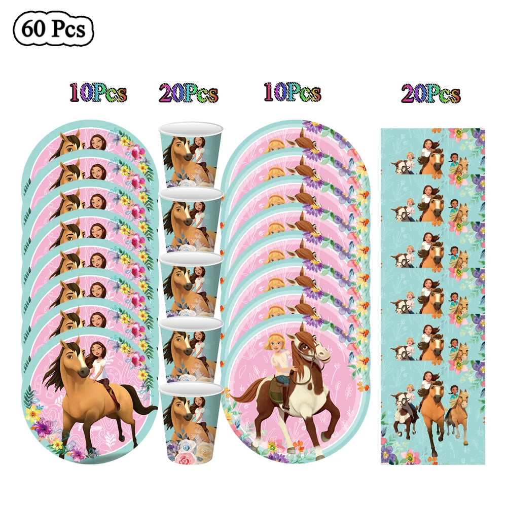 Cartoon Paard Verjaardagsfeestje Decoratie Geest-Hengst Jongen Meisje Gunst DIY Cake Topper Cup Plaat Tafelkleed Baby Douche Benodigdheden