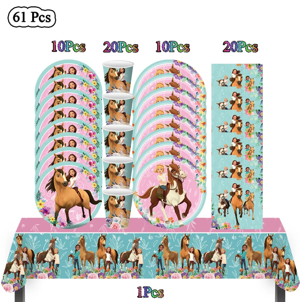Cartoon Paard Verjaardagsfeestje Decoratie Geest-Hengst Jongen Meisje Gunst DIY Cake Topper Cup Plaat Tafelkleed Baby Douche Benodigdheden