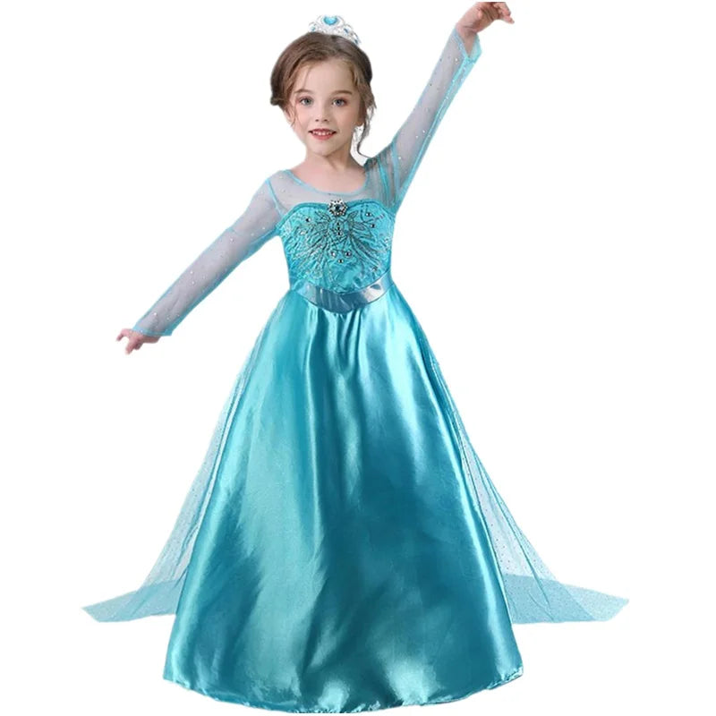 Elsa Jurk Voor Meisjes Kinderen Verjaardagsfeestje Prinses Kostuum Kids Halloween Vermomming Lange Mouw Sneeuw Koningin Carnaval Kleding