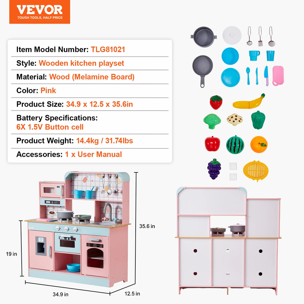 SucceBuy Pretend Play Cooking Toy for Kids Chef Playset Kitchen Accessories with Lights & Sounds for Toddles Girls Boys Ages 3+
