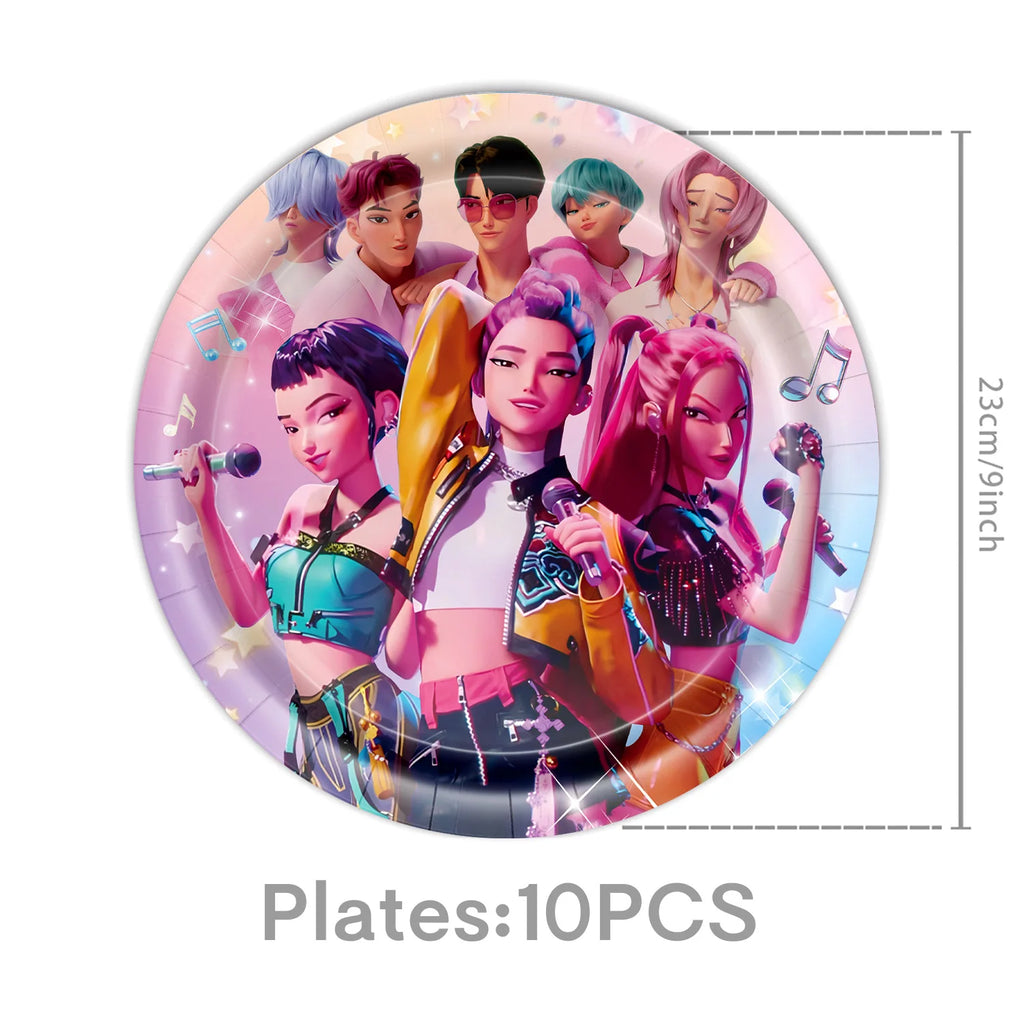 Demon Hunters Verjaardagsfeestje Decor Servies Banner Decoraties Cake Topper Ballon Meisje Kid Koreaanse Kpop Anime Party Leveranties Set